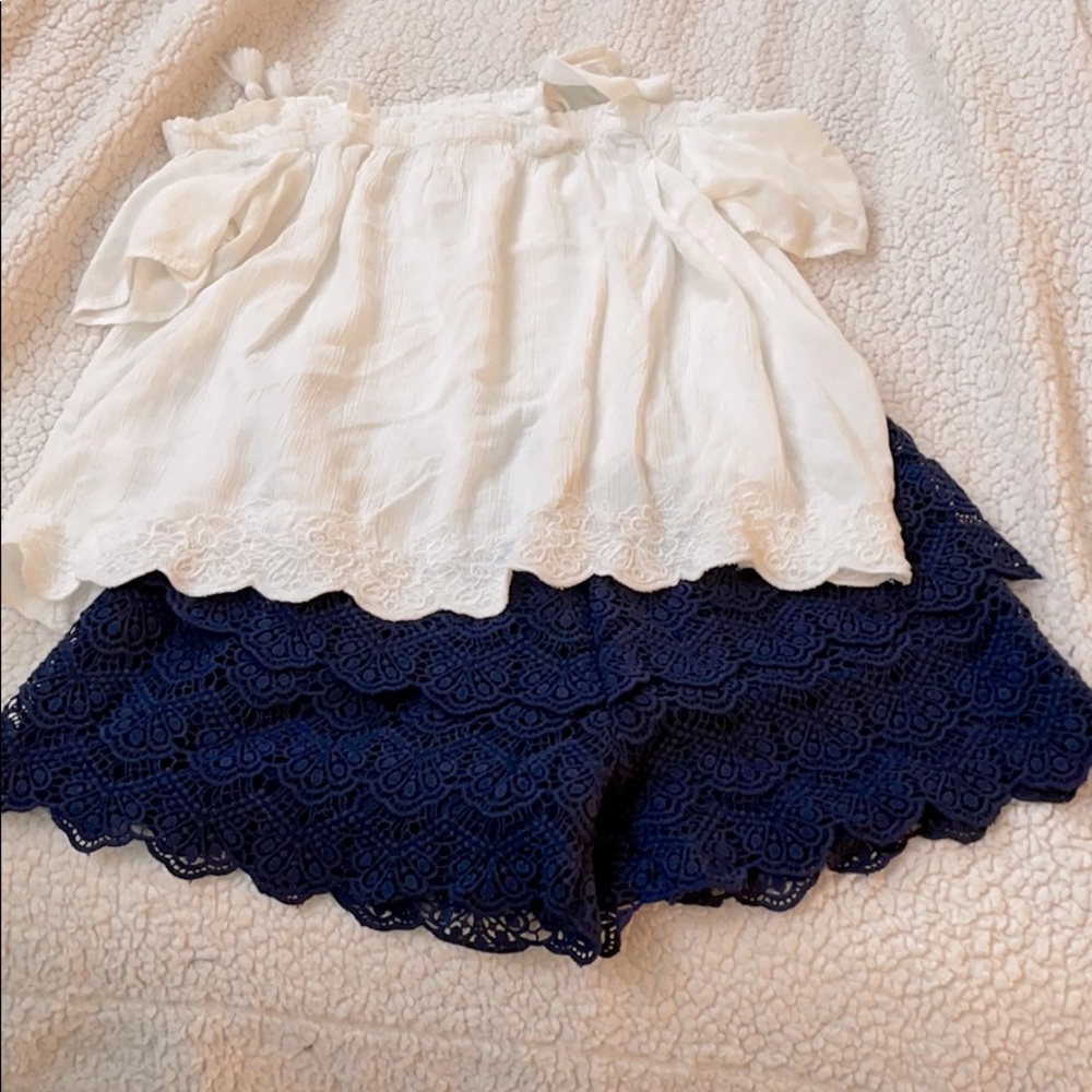Justice White Top & Navy Shorts